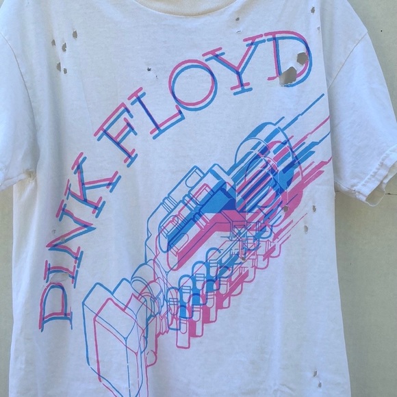 Pink Floyd Womens S/M short sleeve white machine gun distressed tee top - Picture 4 of 6